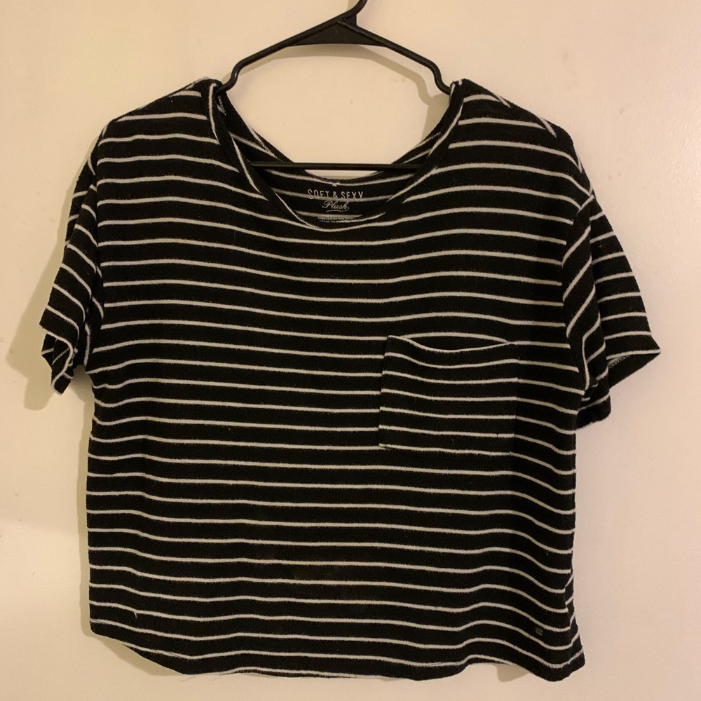 small ae black and white striped tee